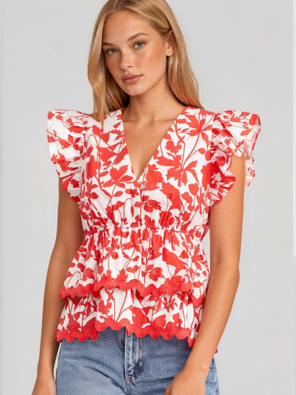 Adelyn Rae Sena Ruffled Peplum Top